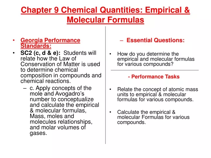 chapter 9 chemical quantities empirical molecular formulas