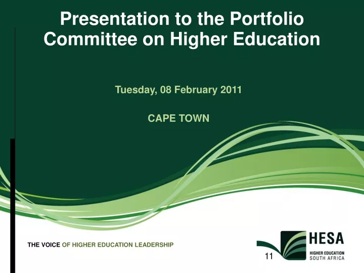presentation to the portfolio committee on higher education