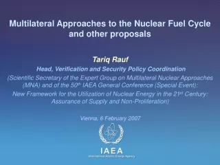 Multilateral Approaches to the Nuclear Fuel Cycle and other proposals