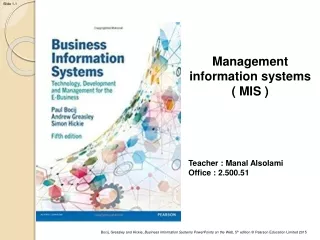 Management information systems ( MIS ) Teacher : Manal Alsolami Office : 2.500.51