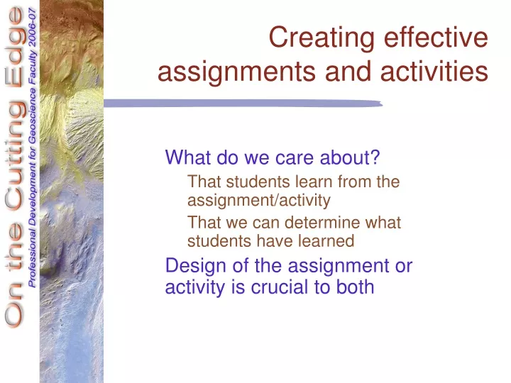 creating effective assignments and activities