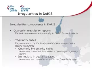 Irregularities components in DoRIS: Quarterly irregularity reports