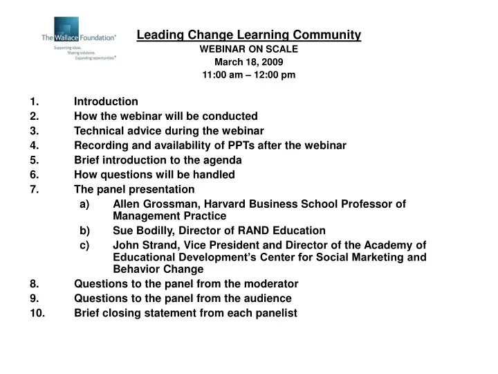 leading change learning community webinar