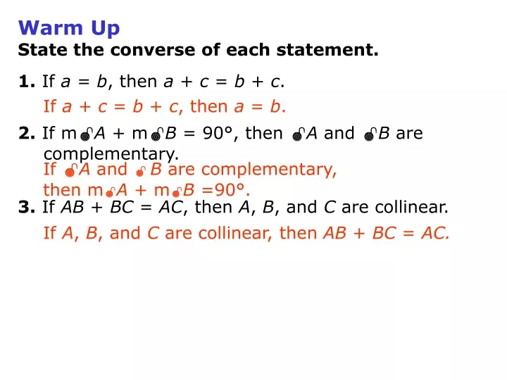 warm up state the converse of each statement