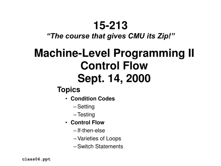 machine level programming ii control flow sept 14 2000