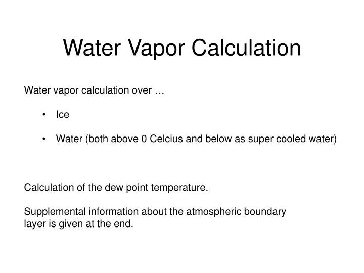 water vapor calculation