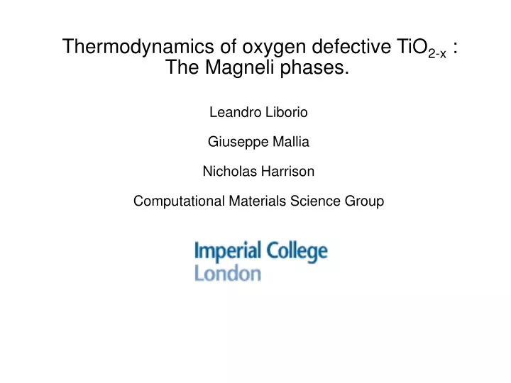 thermodynamics of oxygen defective