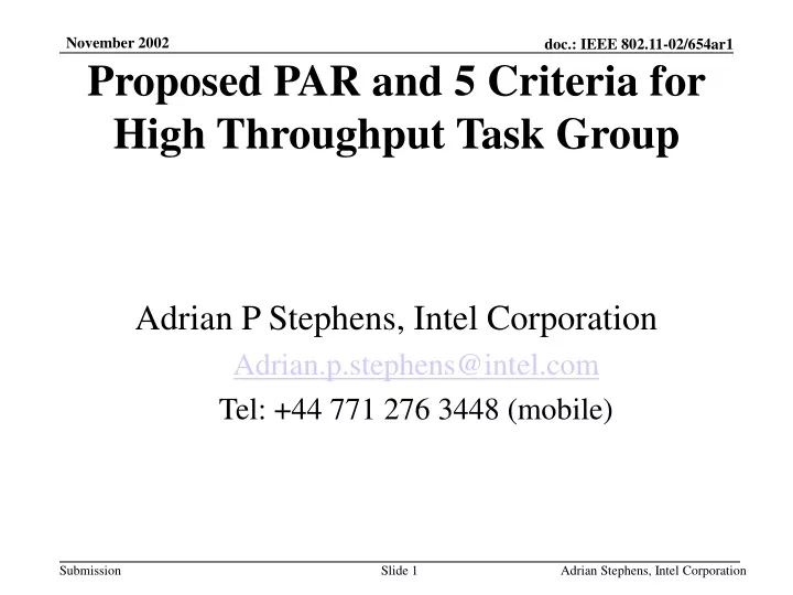 proposed par and 5 criteria for high throughput task group