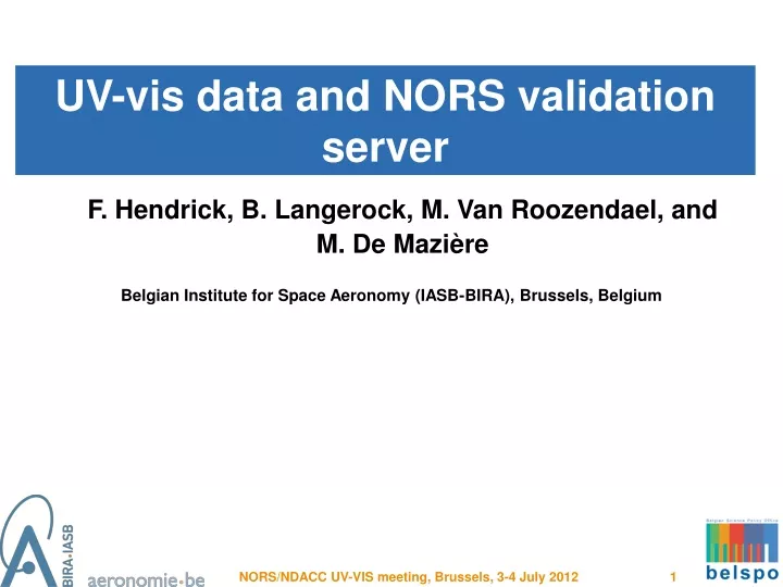 uv vis data and nors validation server