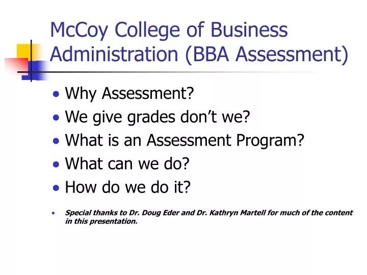 mccoy college of business administration bba assessment