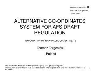 ALTERNATIVE CO-ORDINATES SYSTEM FOR AFS DRAFT REGULATION