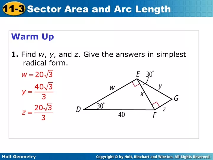 warm up 1 find w y and z give the answers
