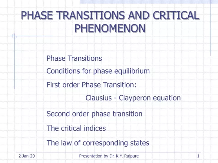 phase transitions and critical phenomenon