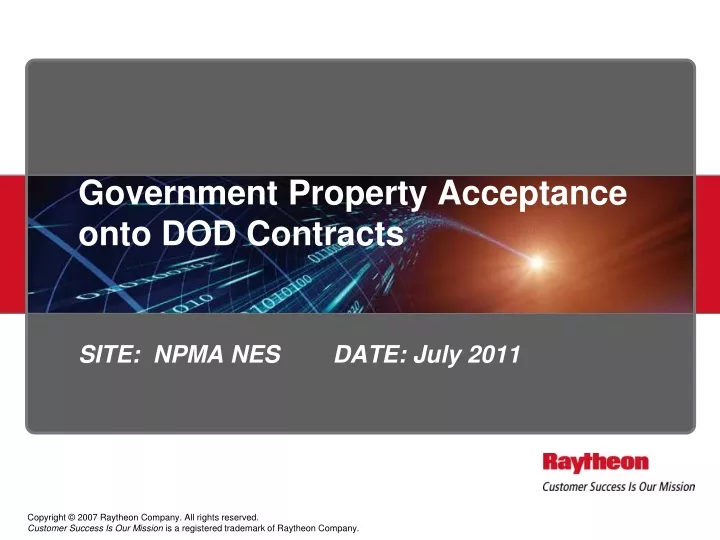 government property acceptance onto dod contracts site npma nes date july 2011