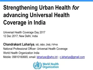 Strengthening Urban Health  for  advancing Universal Health Coverage in India