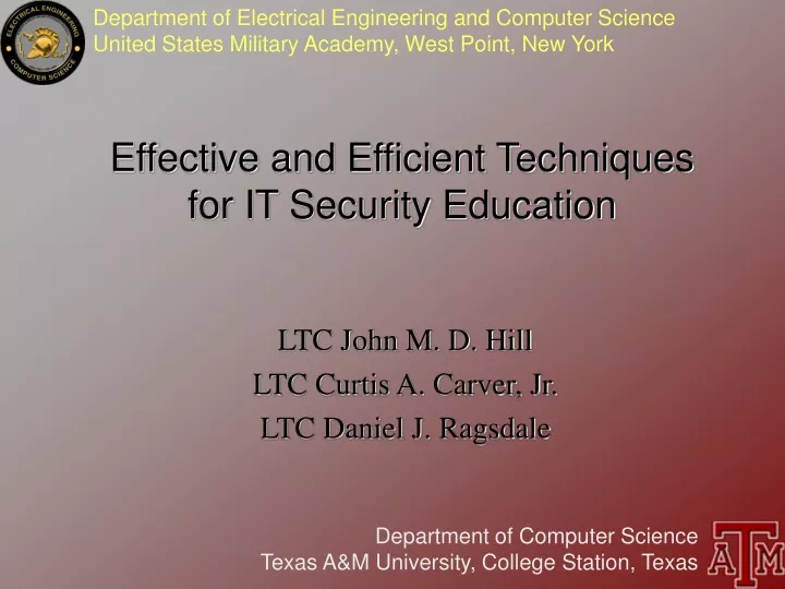 effective and efficient techniques for it security education