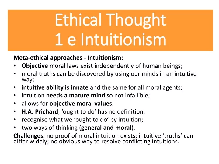 ethical thought 1 e intuitionism