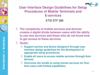 User Interface Design Guidelines for Setup Procedures of Mobile Terminals and  E-services