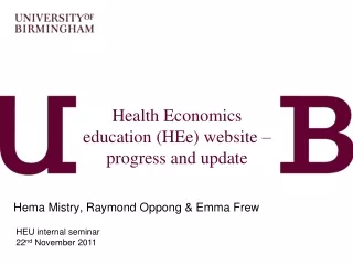 Health Economics education (HEe) website – progress and update