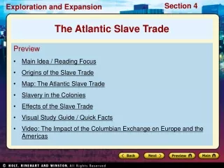 Preview Main Idea / Reading Focus Origins of the Slave Trade Map: The Atlantic Slave Trade