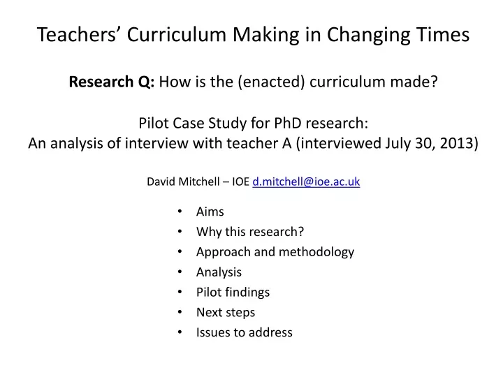 teachers curriculum making in changing times