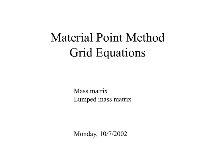 material point method grid equations