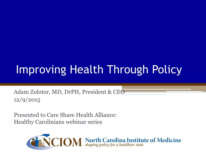 improving health through policy