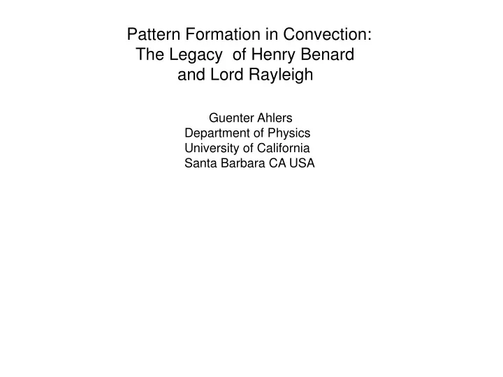 pattern formation in convection the legacy