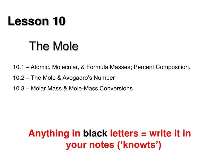 lesson 10 the mole