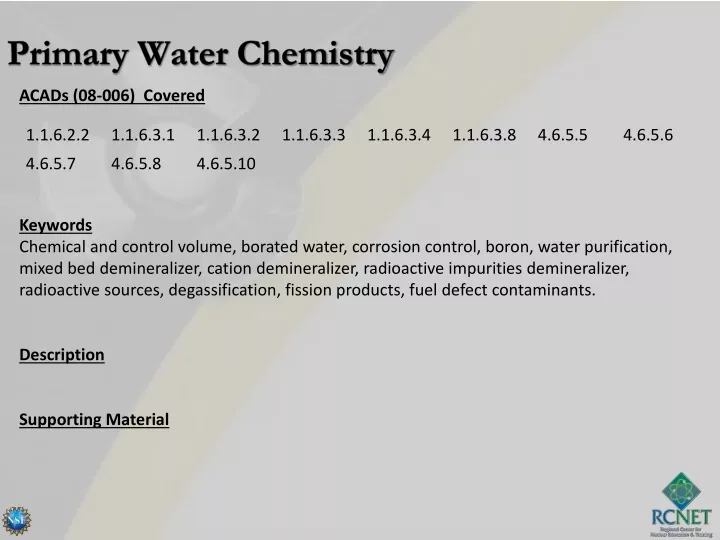 primary water chemistry