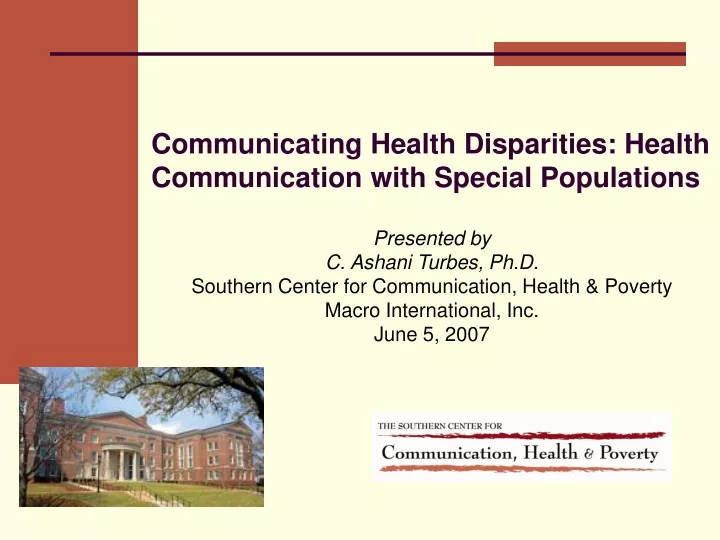 communicating health disparities health communication with special populations
