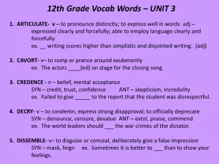 12th Grade Vocab Words – UNIT 3