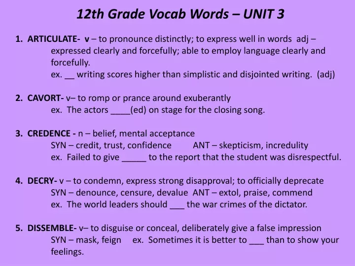 12th grade vocab words unit 3