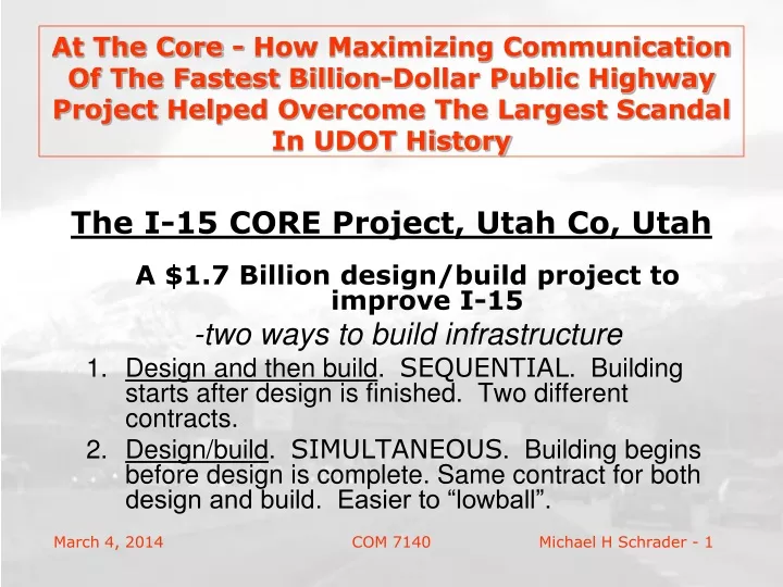 the i 15 core project utah co utah