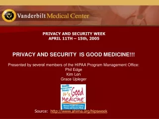 PRIVACY AND SECURITY WEEK APRIL 11TH – 15th, 2005