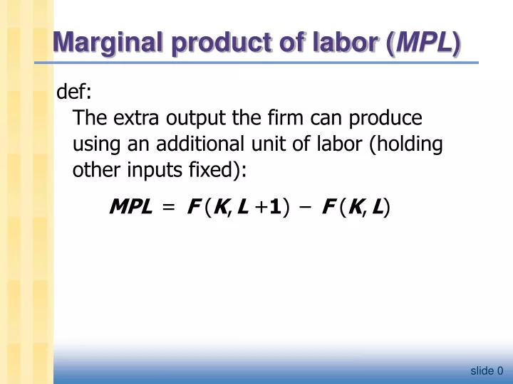 marginal product of labor mpl