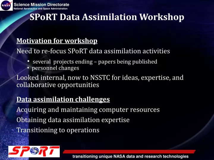 sport data assimilation workshop
