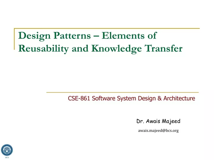 design patterns elements of reusability and knowledge transfer