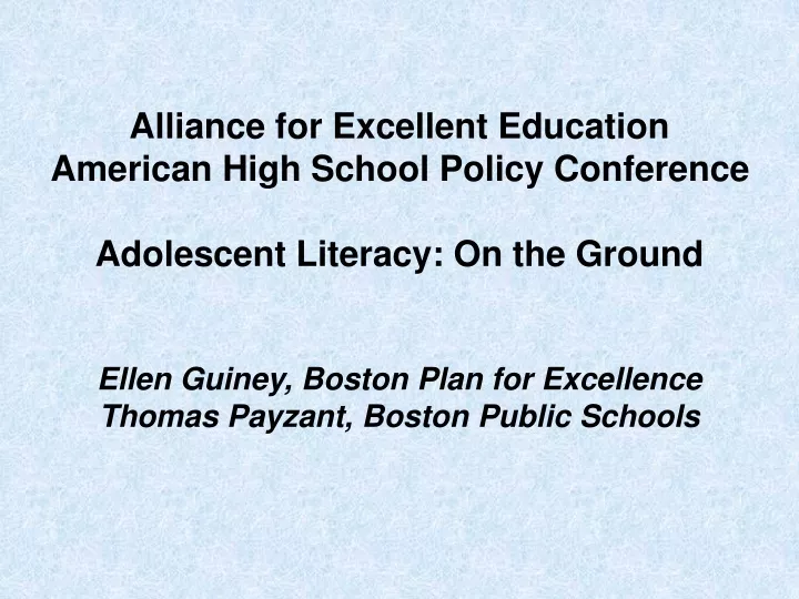 alliance for excellent education american high