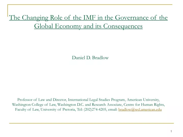 the changing role of the imf in the governance