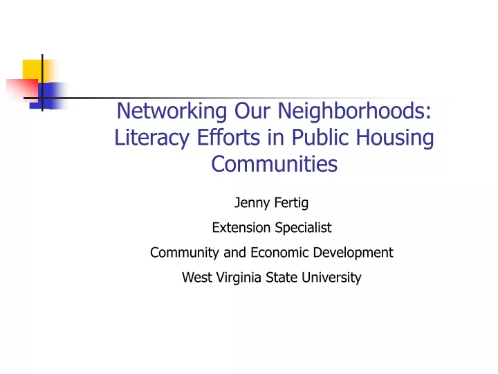 networking our neighborhoods literacy efforts in public housing communities