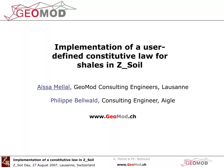 implementation of a user defined constitutive