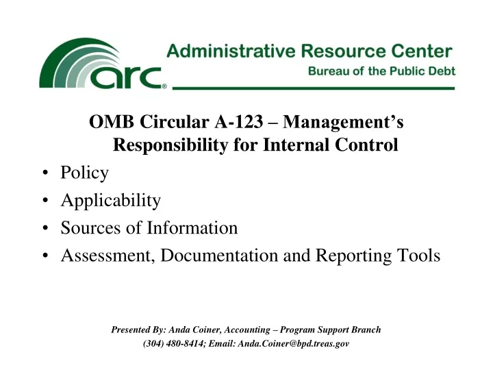 omb circular a 123 management s responsibility