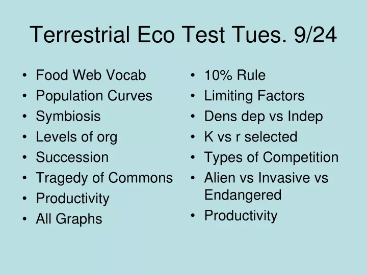 terrestrial eco test tues 9 24
