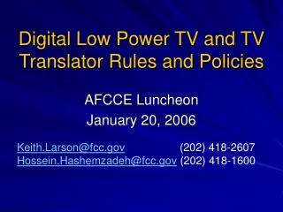 Digital Low Power TV and TV Translator Rules and Policies