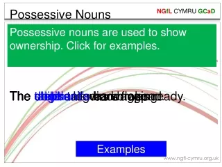Possessive nouns are used to show ownership. Click for examples.