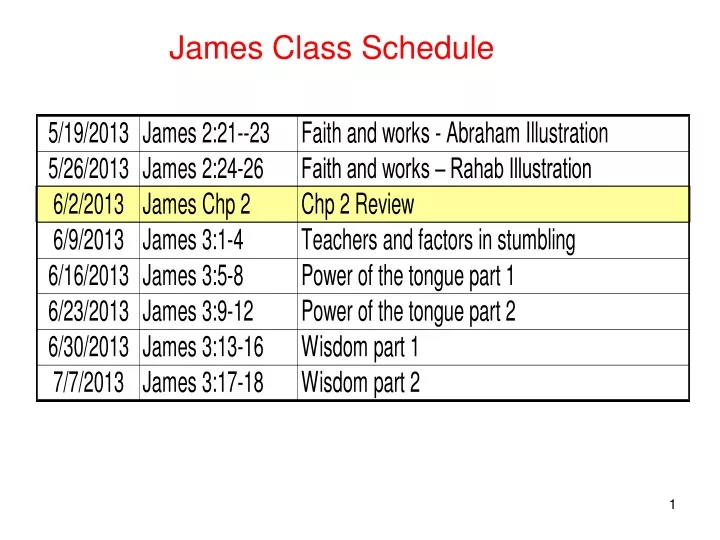 james class schedule