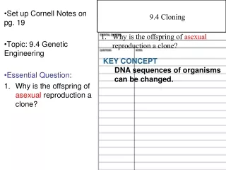 Set up Cornell Notes on pg. 19 Topic: 9.4 Genetic Engineering Essential Question :