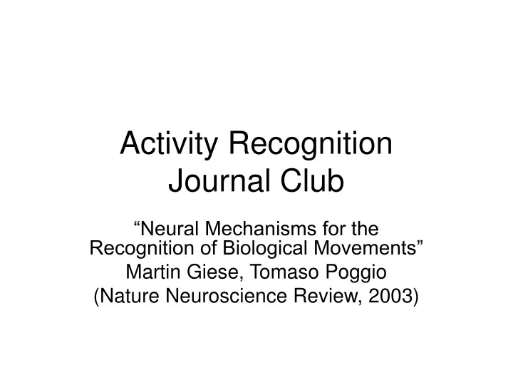 activity recognition journal club