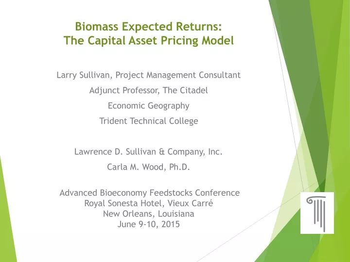 biomass expected returns the capital asset pricing model